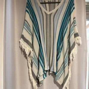 Cupshe Cream, Teal & Gray Striped Fringe Swim Coverup